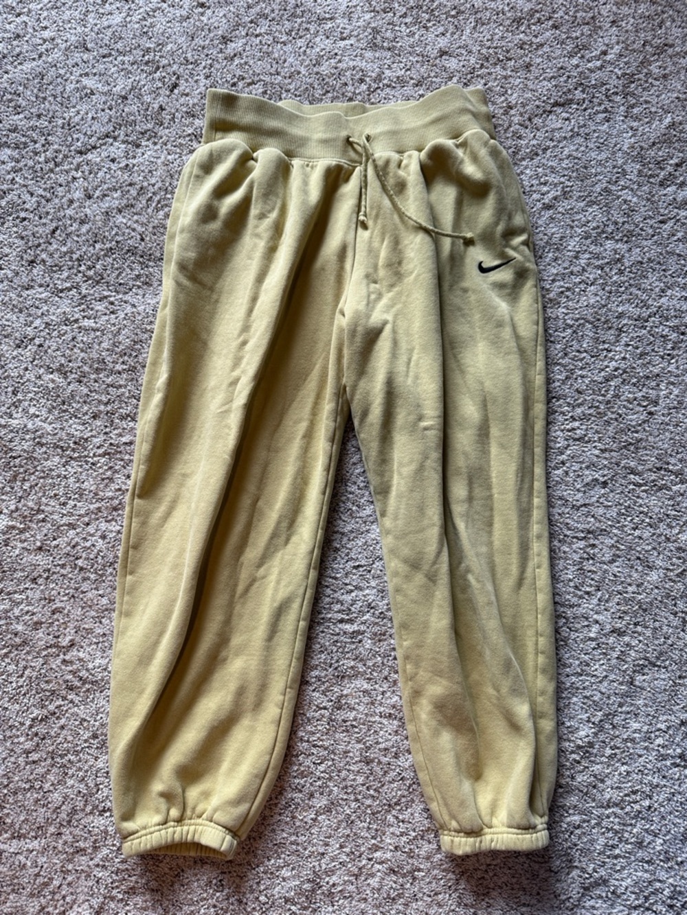 Nike women's Light Yellow/green Fleece Joggers with Black Swoosh